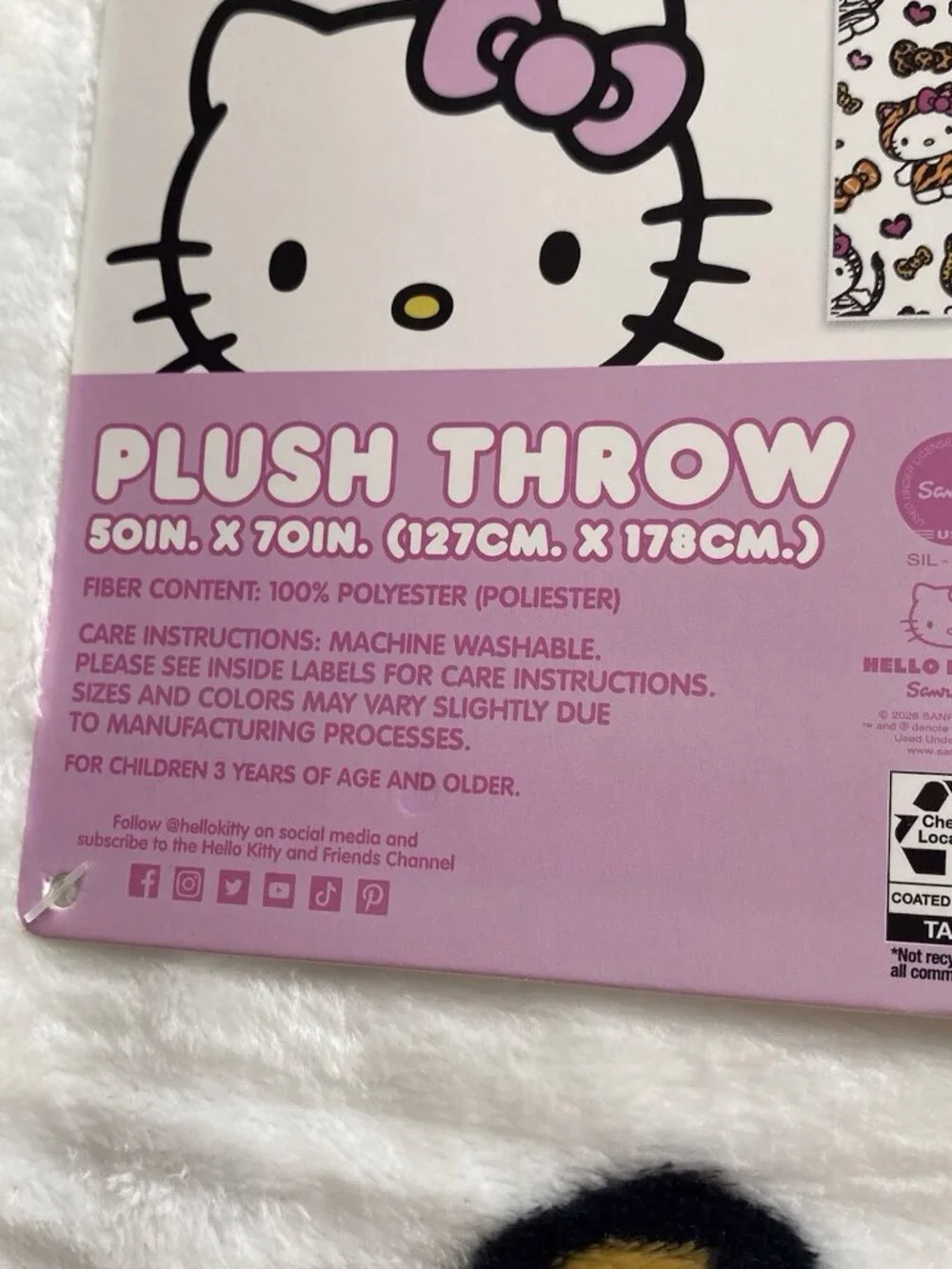 Hello Kitty Animal Print Soft Throw Blanket 50” X 70” Tiger Zebra Cheetah NEW